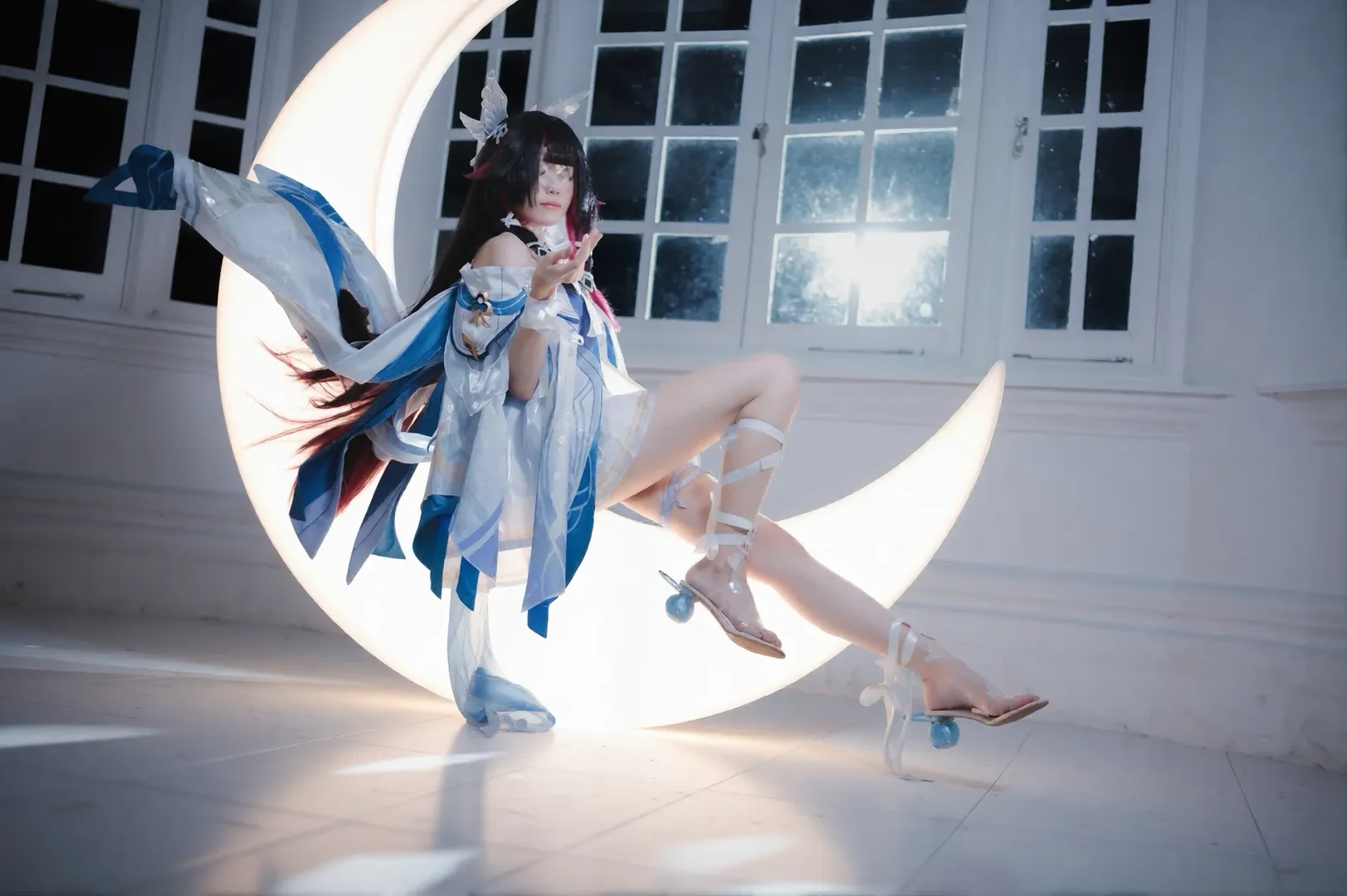 原神, 哥伦比娅cos, 二次元cosplay, 少女氛围感, 月下光影