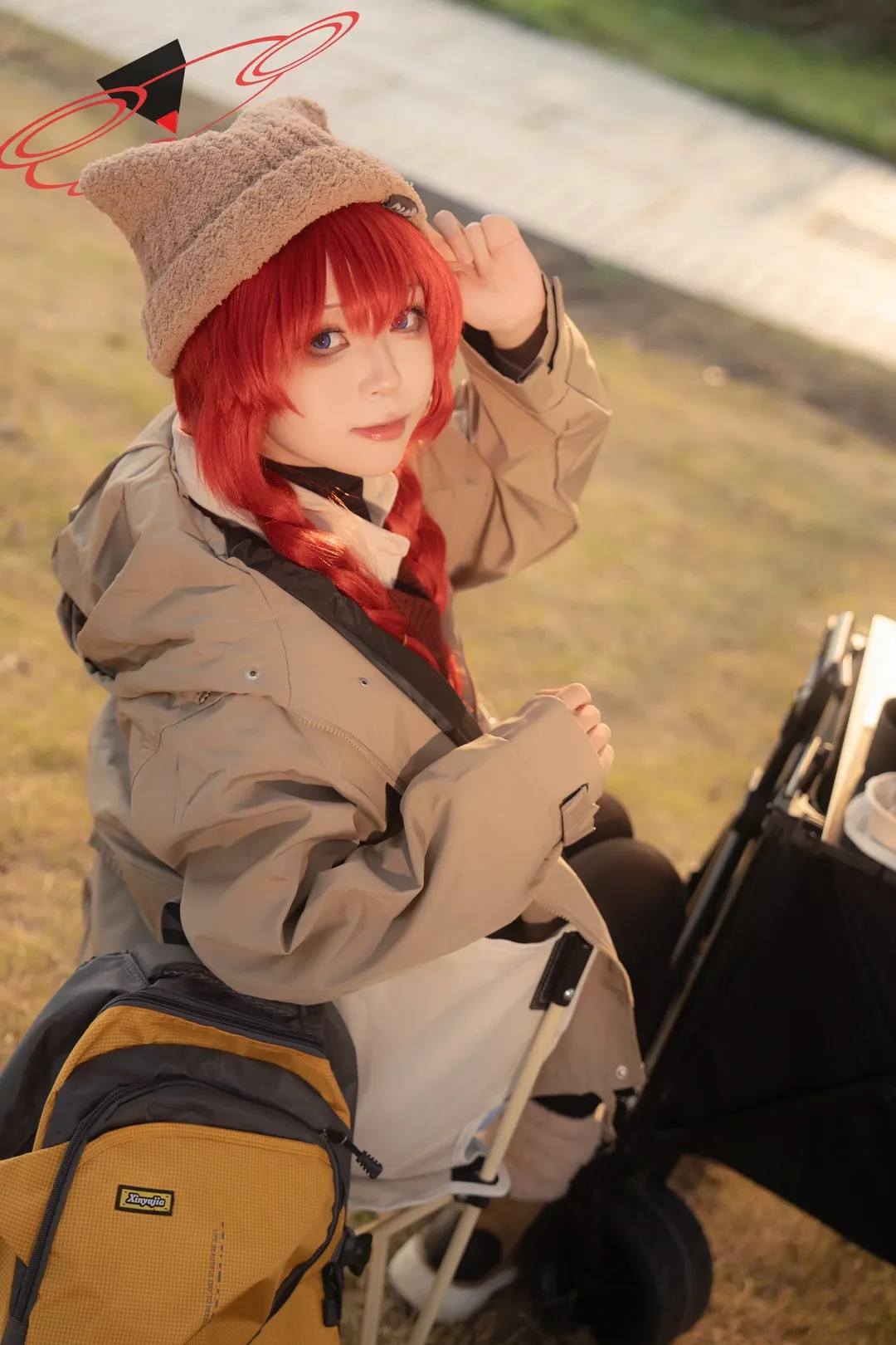蔚蓝档案, cosplay摄影, 小涂真纪cos, 户外露营, 红发双麻花辫 - 第1张