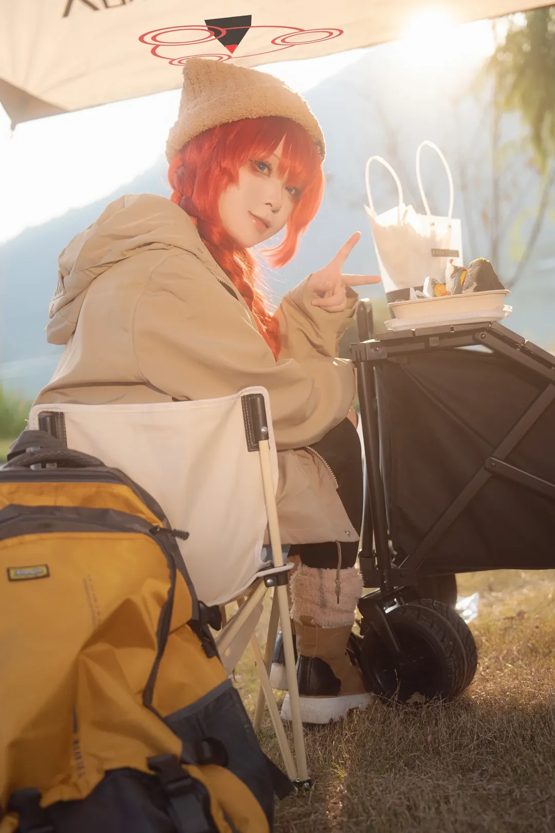 蔚蓝档案, cosplay摄影, 小涂真纪cos, 户外露营, 红发双麻花辫 - 第2张