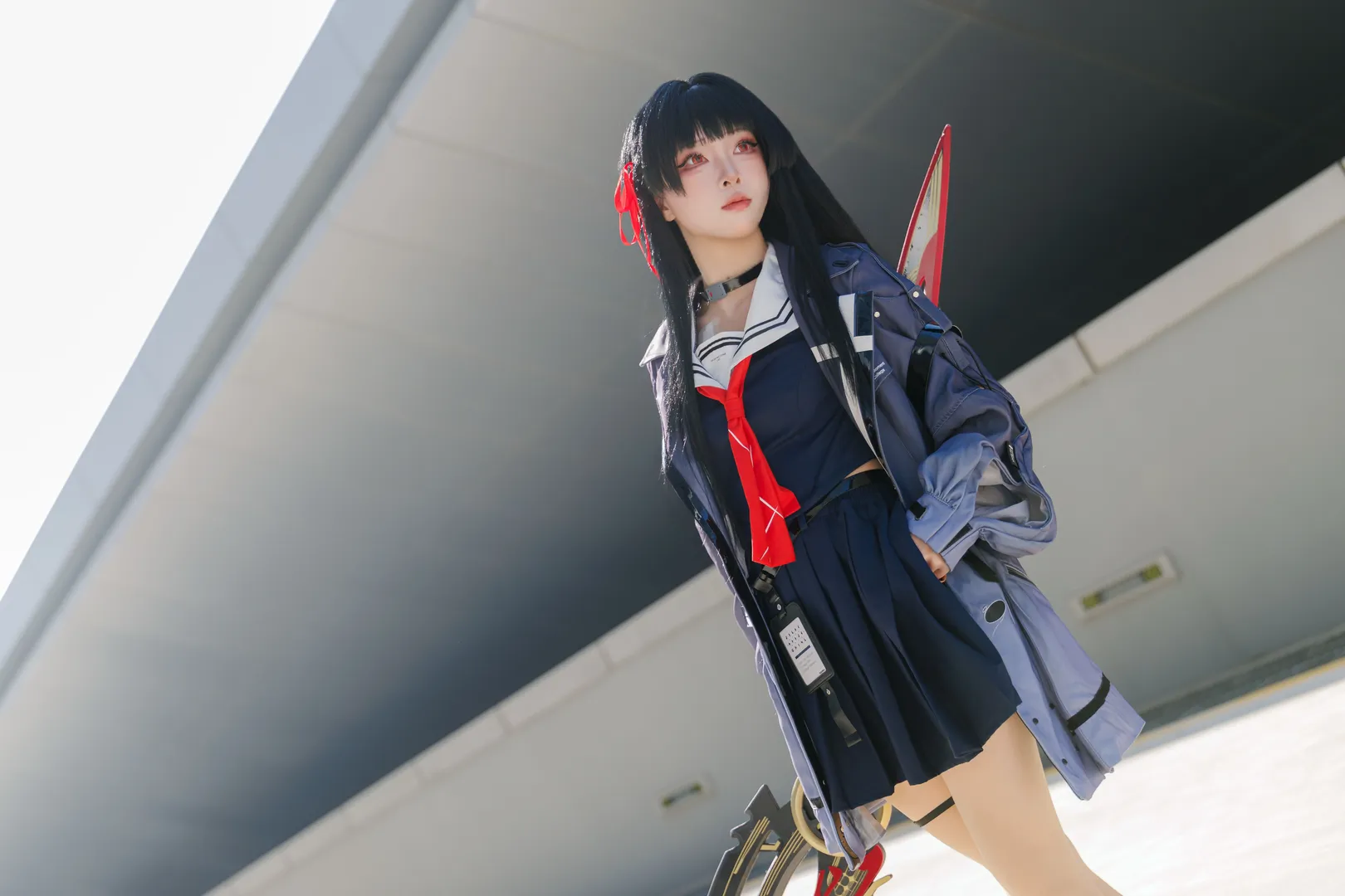 Wuthering Waves, Outdoor cosplay photography, Kuchiba Chisa cosplay, CP32 convention photos, JK style outfit
