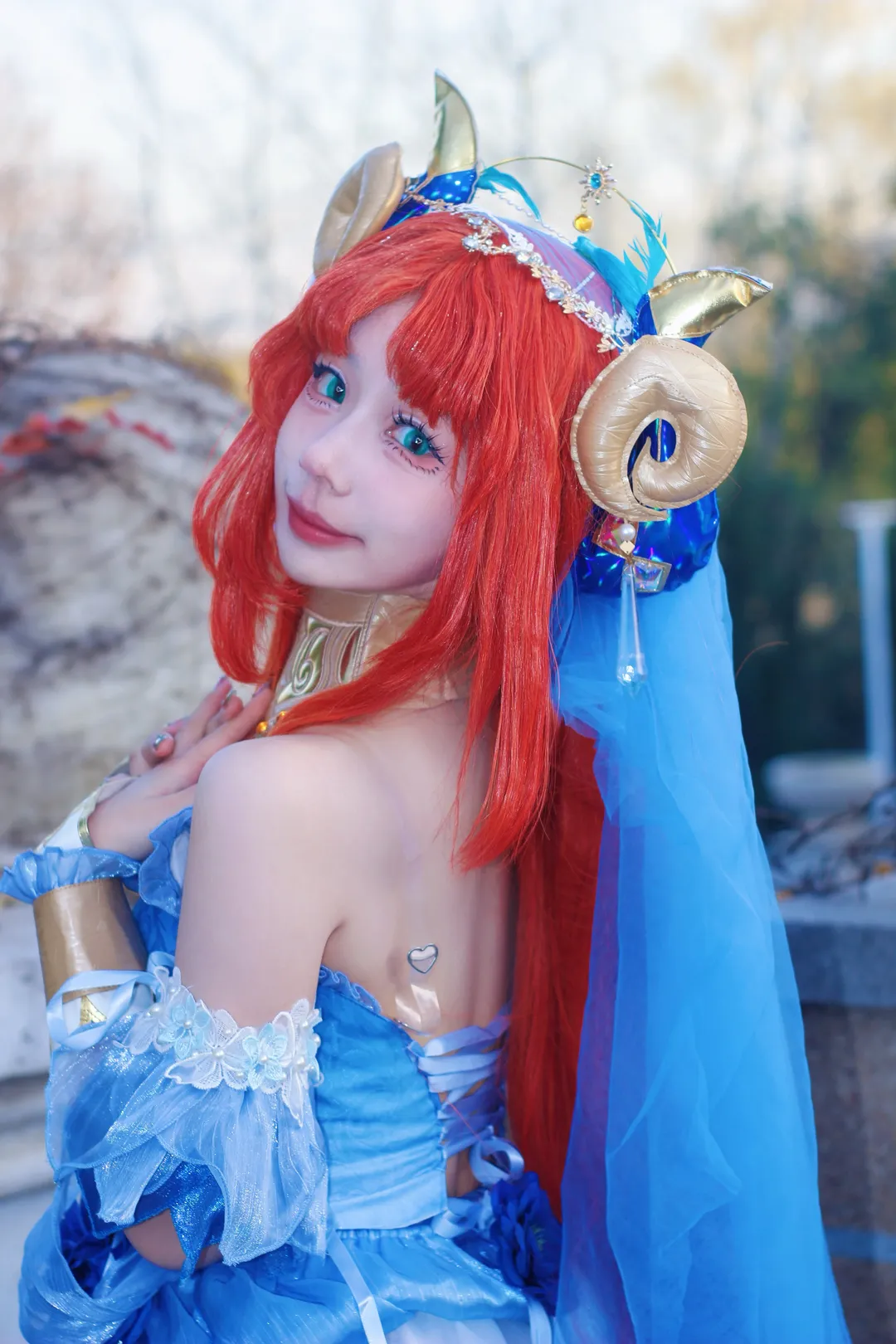 Genshin Impact, Anime-style photography, Blue dress, Nilou cosplay, Cosplay location shoot - Image 2
