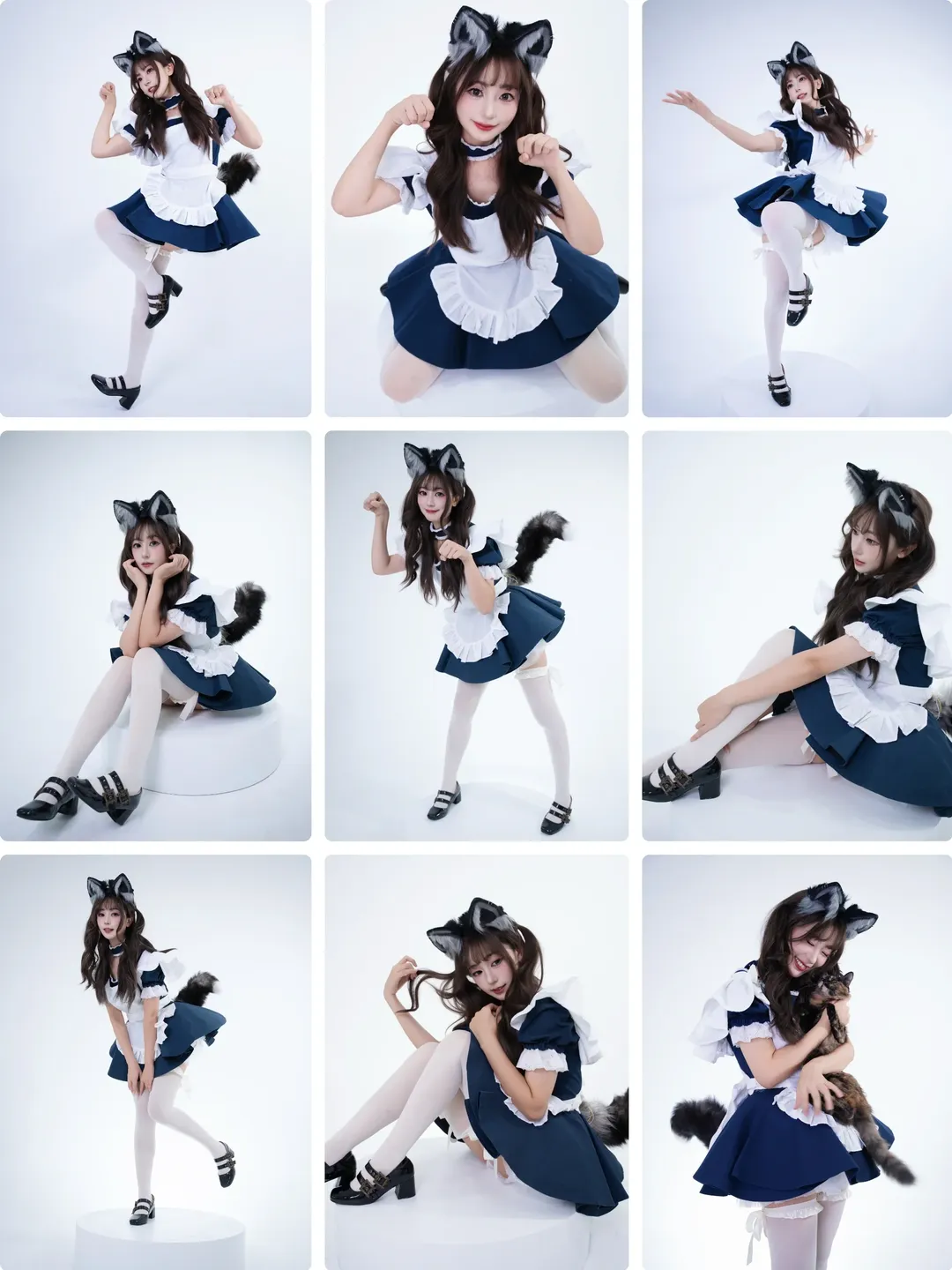 ポーズ参考, コスプレ日常, 白ニーソコーデ, 猫耳メイド服, スタジオ撮影 - 1枚目