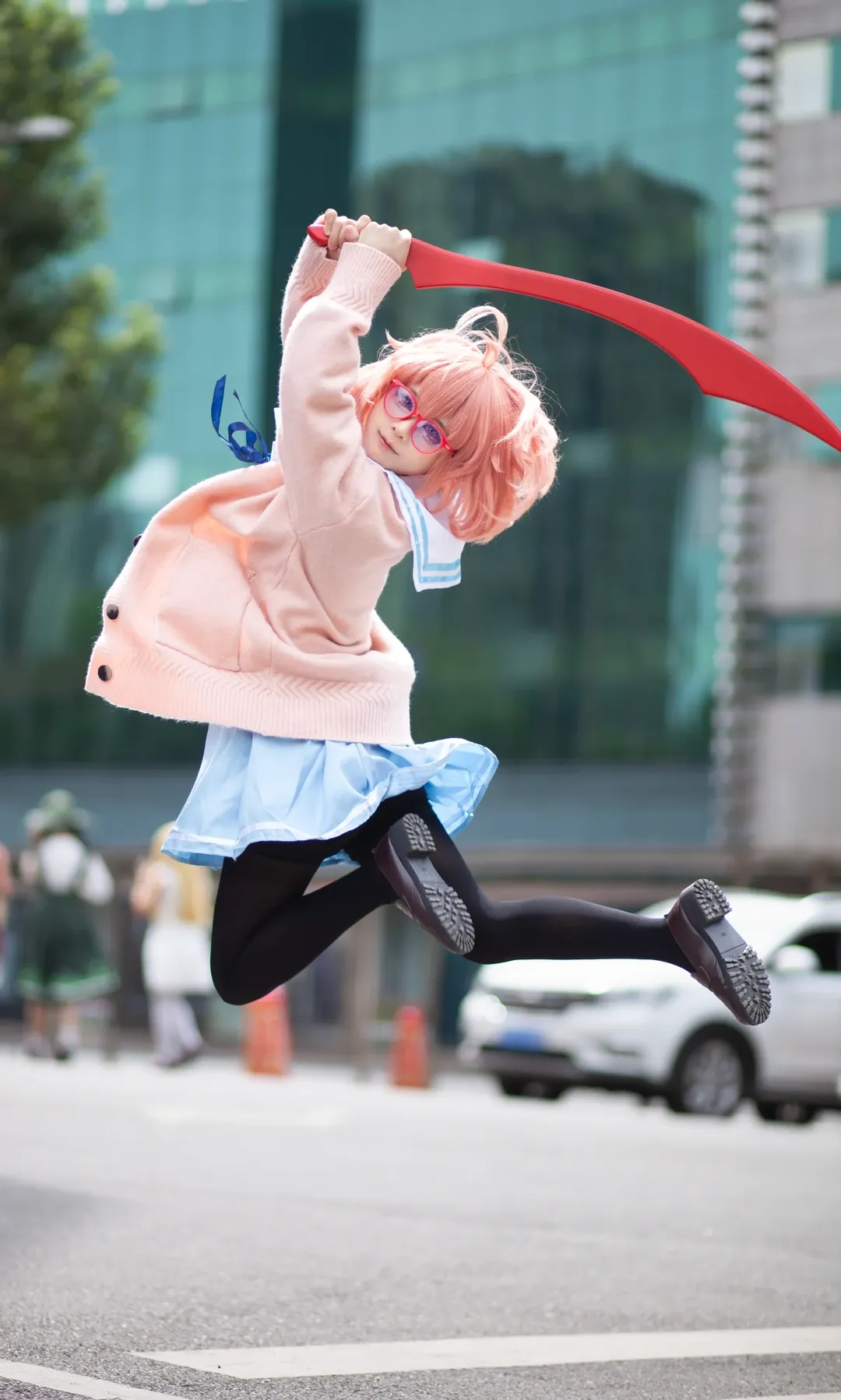 二次元摄影, 漫展场照, cosplay穿搭, 栗山未来cos, 粉发红眼镜