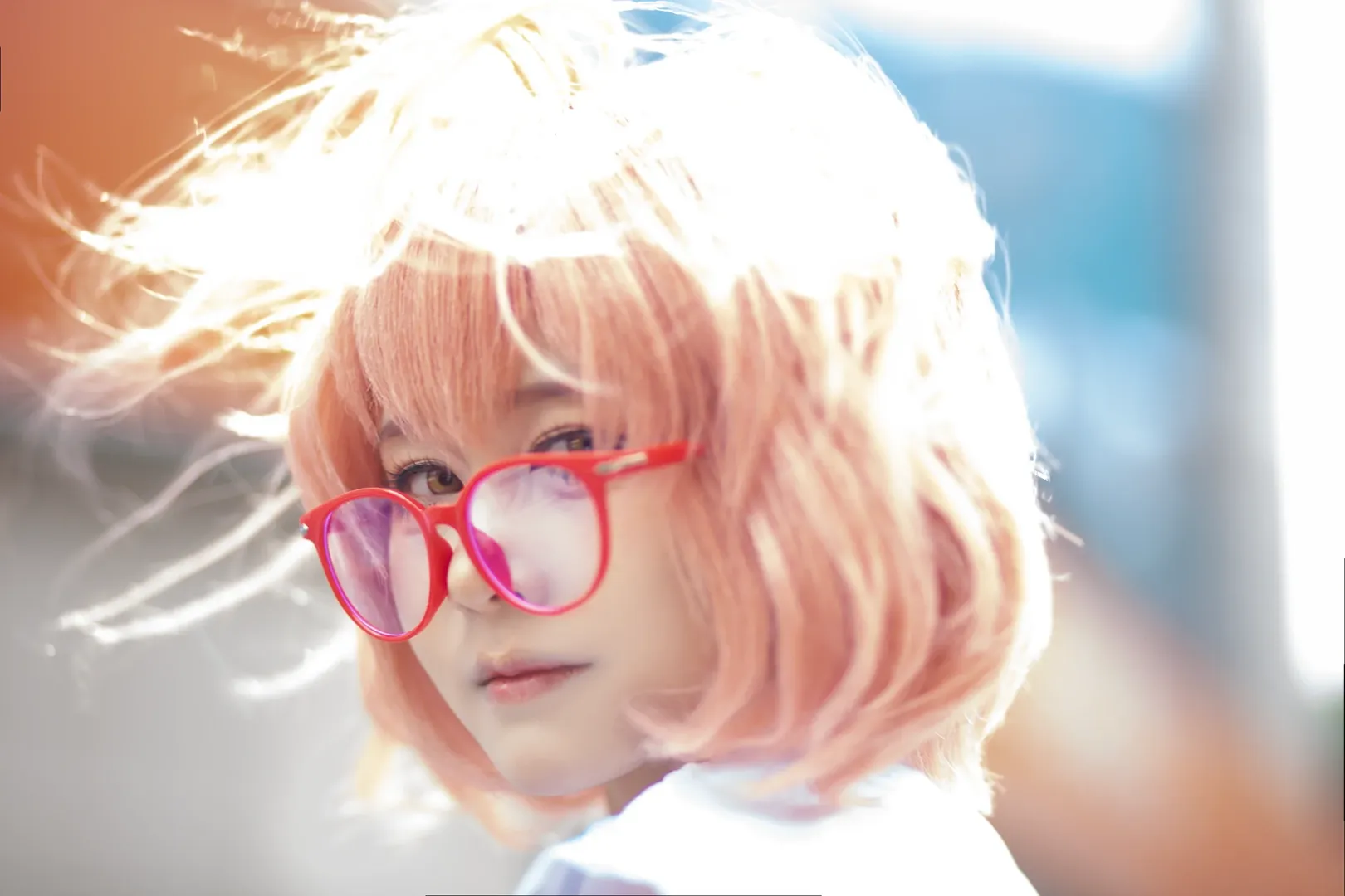 二次元摄影, 漫展场照, cosplay穿搭, 栗山未来cos, 粉发红眼镜 - 第2张