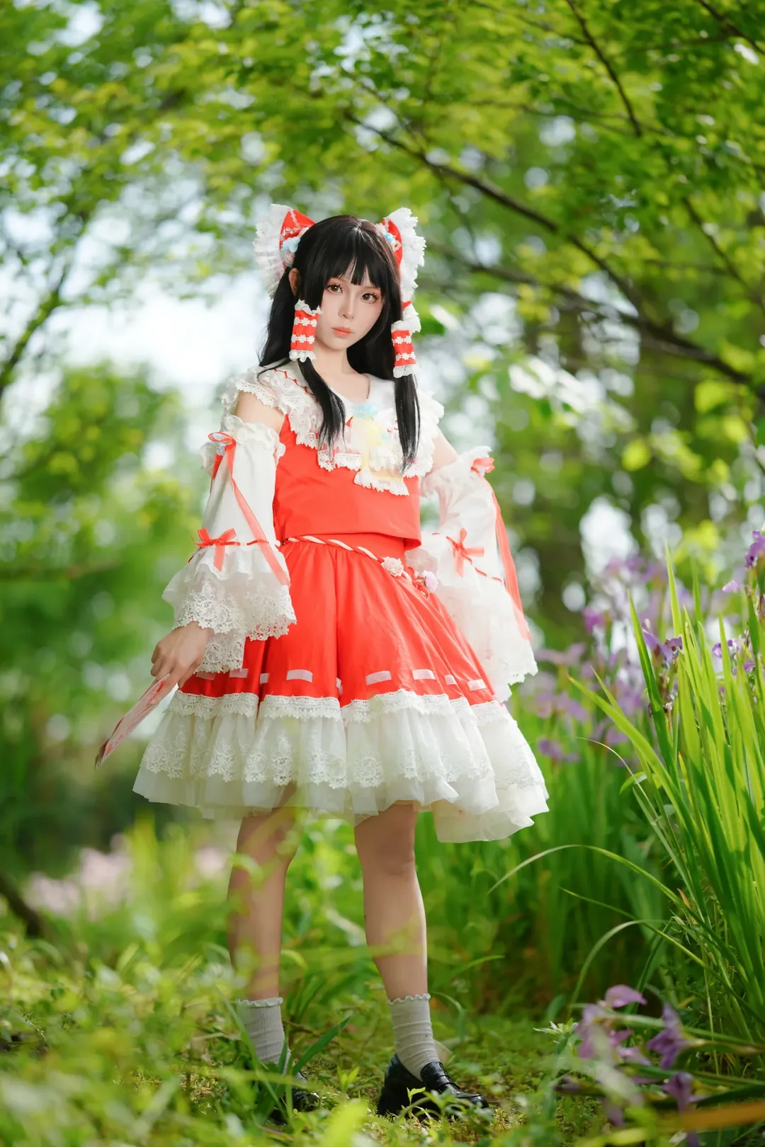 博丽灵梦cos, 东方Project, 外景摄影, cosplay正片, 月见草花海 - 第8张