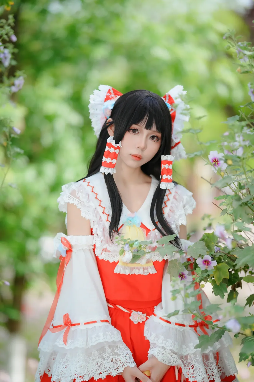 博丽灵梦cos, 东方Project, 外景摄影, cosplay正片, 月见草花海 - 第9张