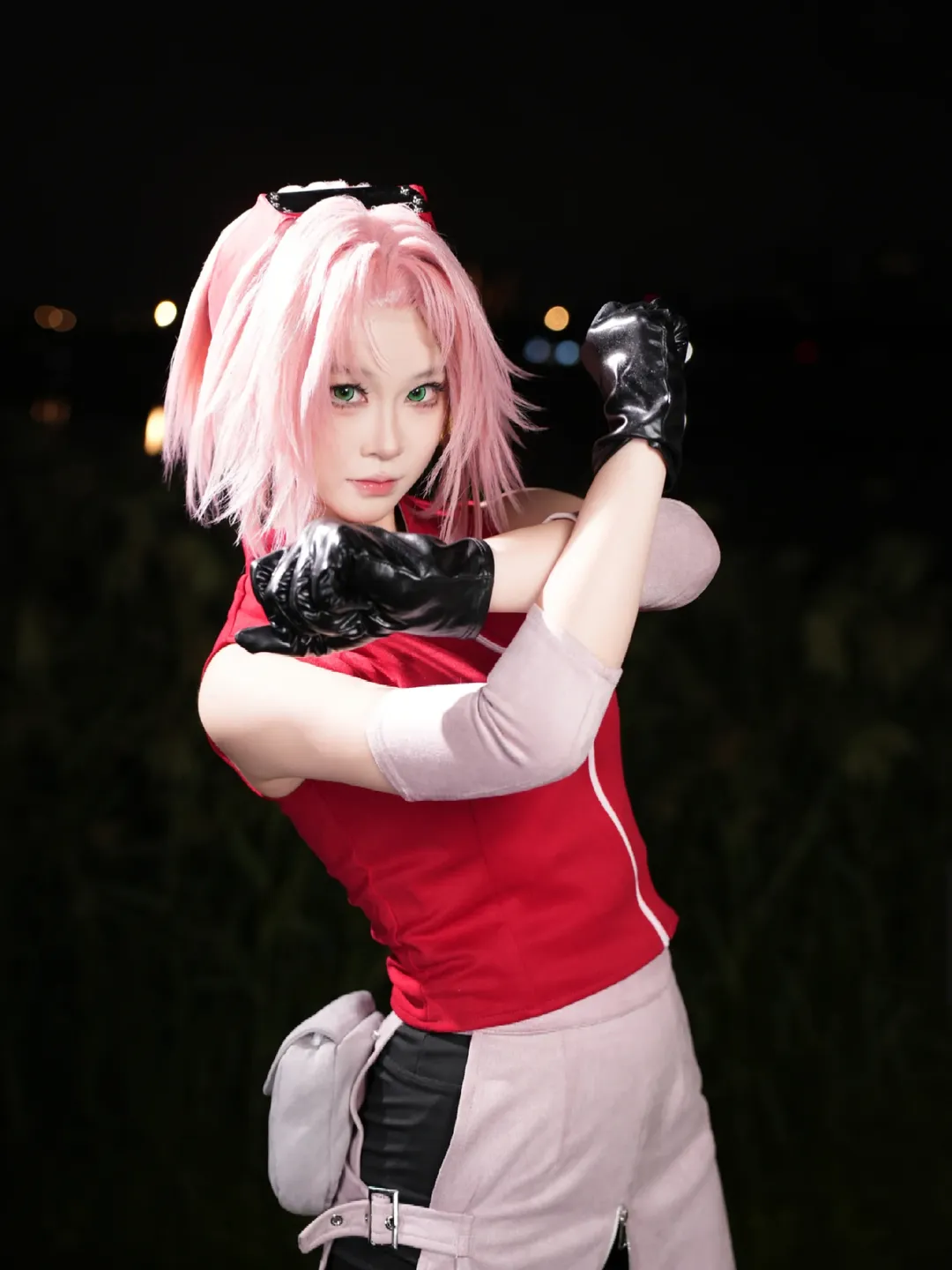Anime-style photography, Cosplay photoshoot, Chengdu World Line Anime Exhibition, Night location shoot, Haruno Sakura cosplay - Image 2