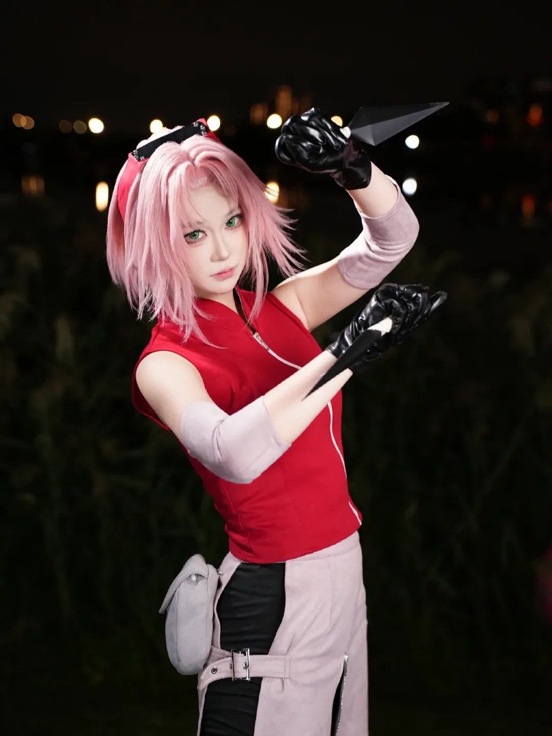 Anime-style photography, Cosplay photoshoot, Chengdu World Line Anime Exhibition, Night location shoot, Haruno Sakura cosplay - Image 4