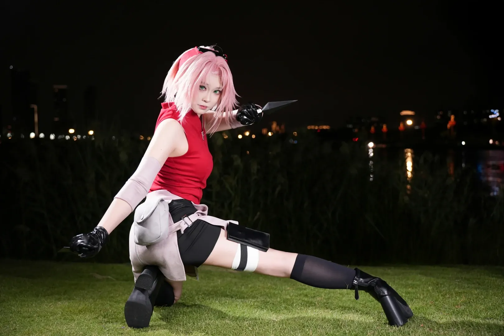 Anime-style photography, Cosplay photoshoot, Chengdu World Line Anime Exhibition, Night location shoot, Haruno Sakura cosplay - Image 5