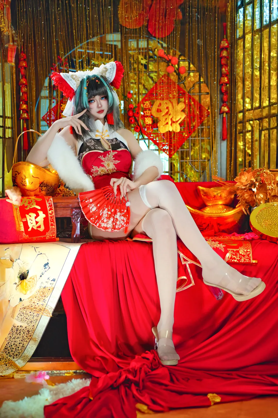 二次元撮影, チェシャー コスプレ, アズールレーン, 中華風コスプレ, 新年チャイナドレス