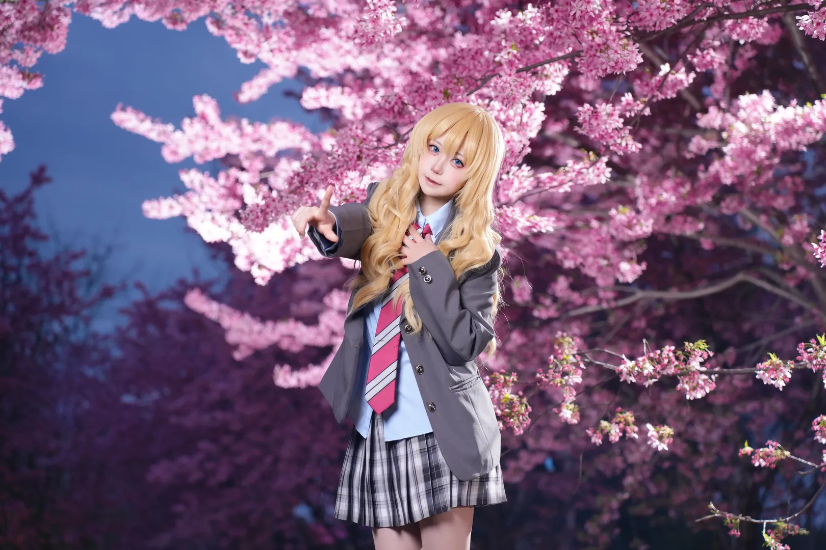二次元cosplay, 漫花庄园, 宫园薰cos, 四月是你的谎言, 夜樱摄影 - 第5张