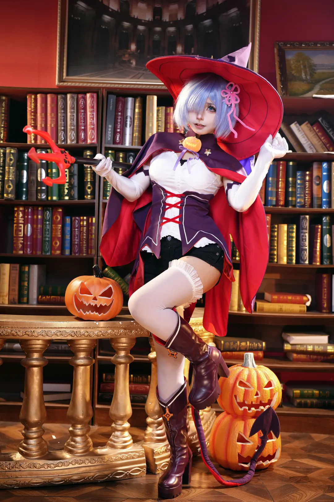 Anime-style photography, Rem cosplay, Cosplay photoshoot, Halloween cosplay, Witch photoshoot