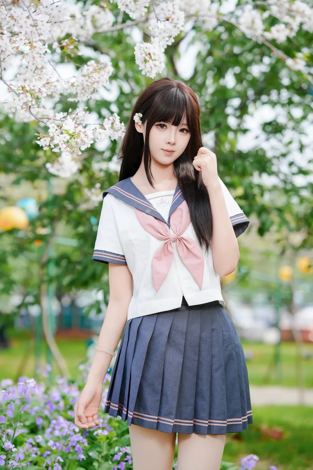 二次元少女, 春日穿搭, 校园风写真, jk制服摄影, 漫花庄园拍照 - 第2张