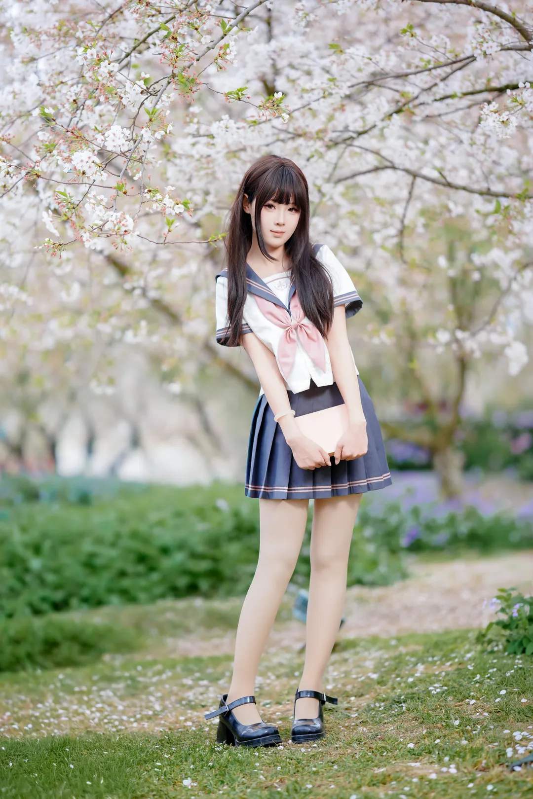二次元少女, 春日穿搭, 校园风写真, jk制服摄影, 漫花庄园拍照 - 第5张