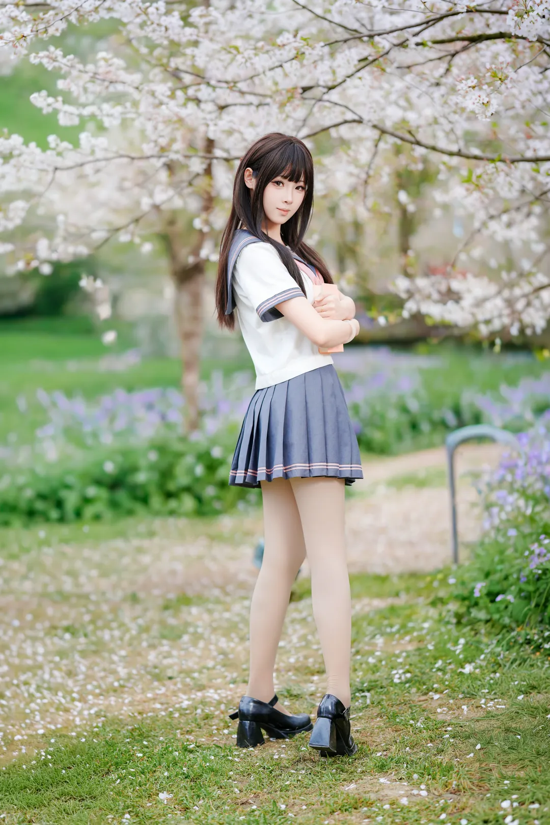 二次元少女, 春日穿搭, 校园风写真, jk制服摄影, 漫花庄园拍照 - 第9张