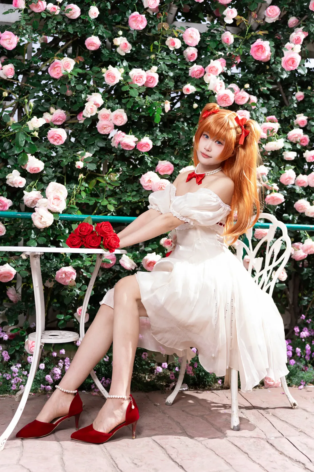 Asuka Cosplay, Neon Genesis Evangelion, Evangelion cosplay, Asuka - Language of Flowers, Rose garden photoshoot