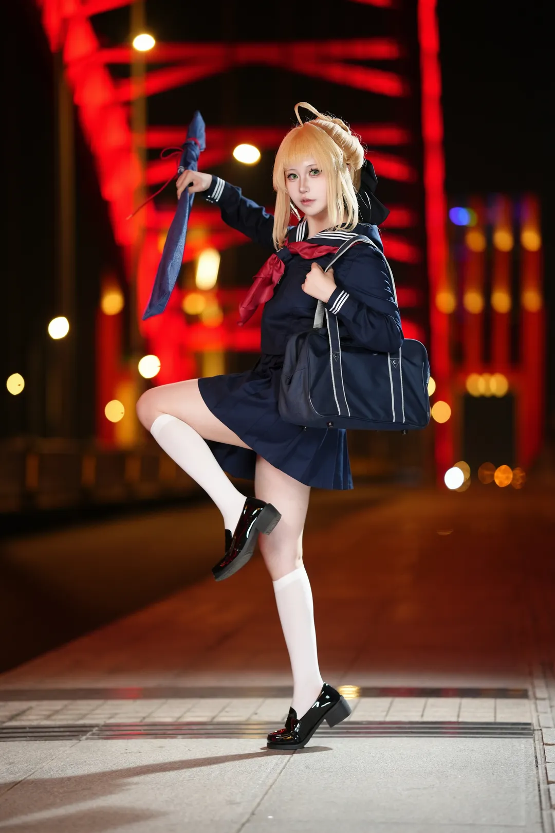 Fate/Grand Order, 阿尔托莉雅cos, 二次元cosplay, 水手服, 夜景写真 - 第4张