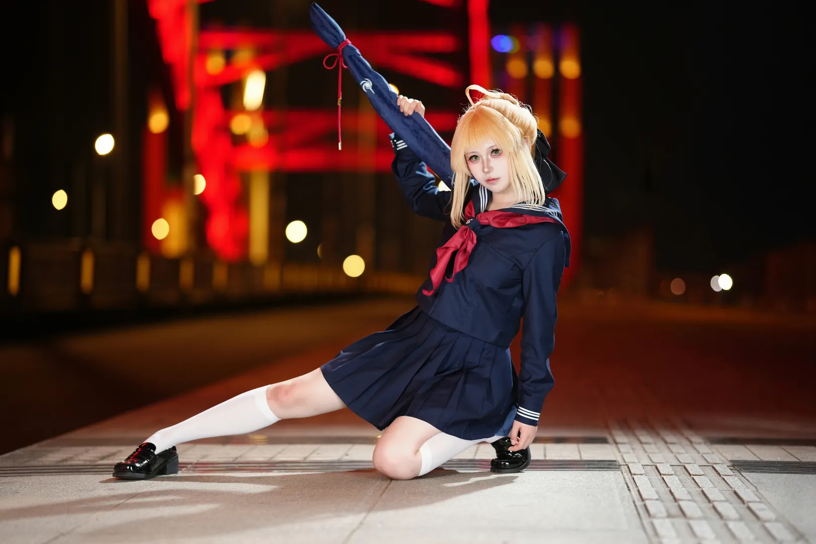 Fate/Grand Order, 阿尔托莉雅cos, 二次元cosplay, 水手服, 夜景写真 - 第6张