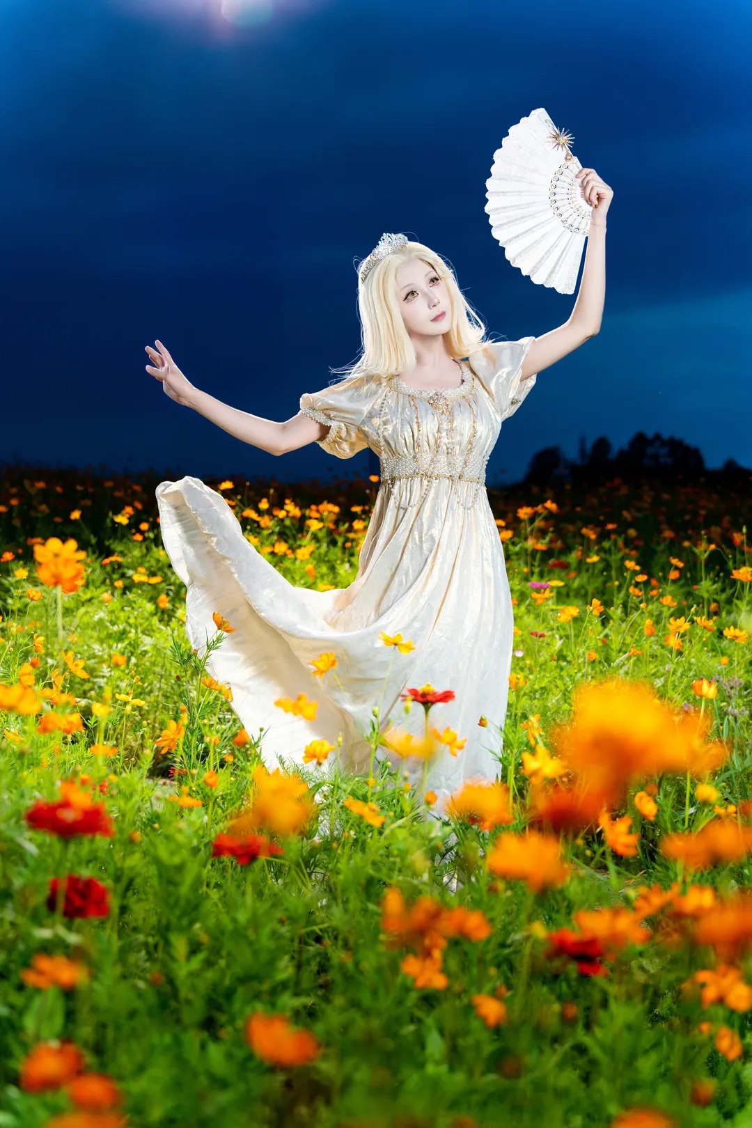 cosplay摄影, 兴隆湖格桑花海, 白色连衣裙写真, 蓝调人像, 花海出片 - 第5张