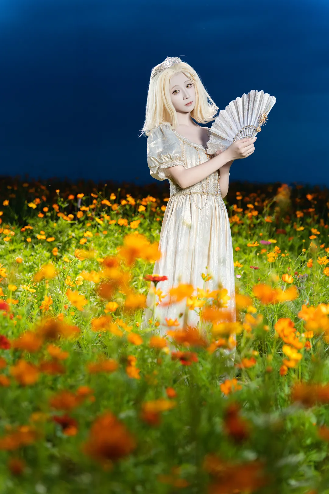 cosplay攝影, 興隆湖格桑花海, 白色連衣裙寫真, 藍調人像, 花海出片