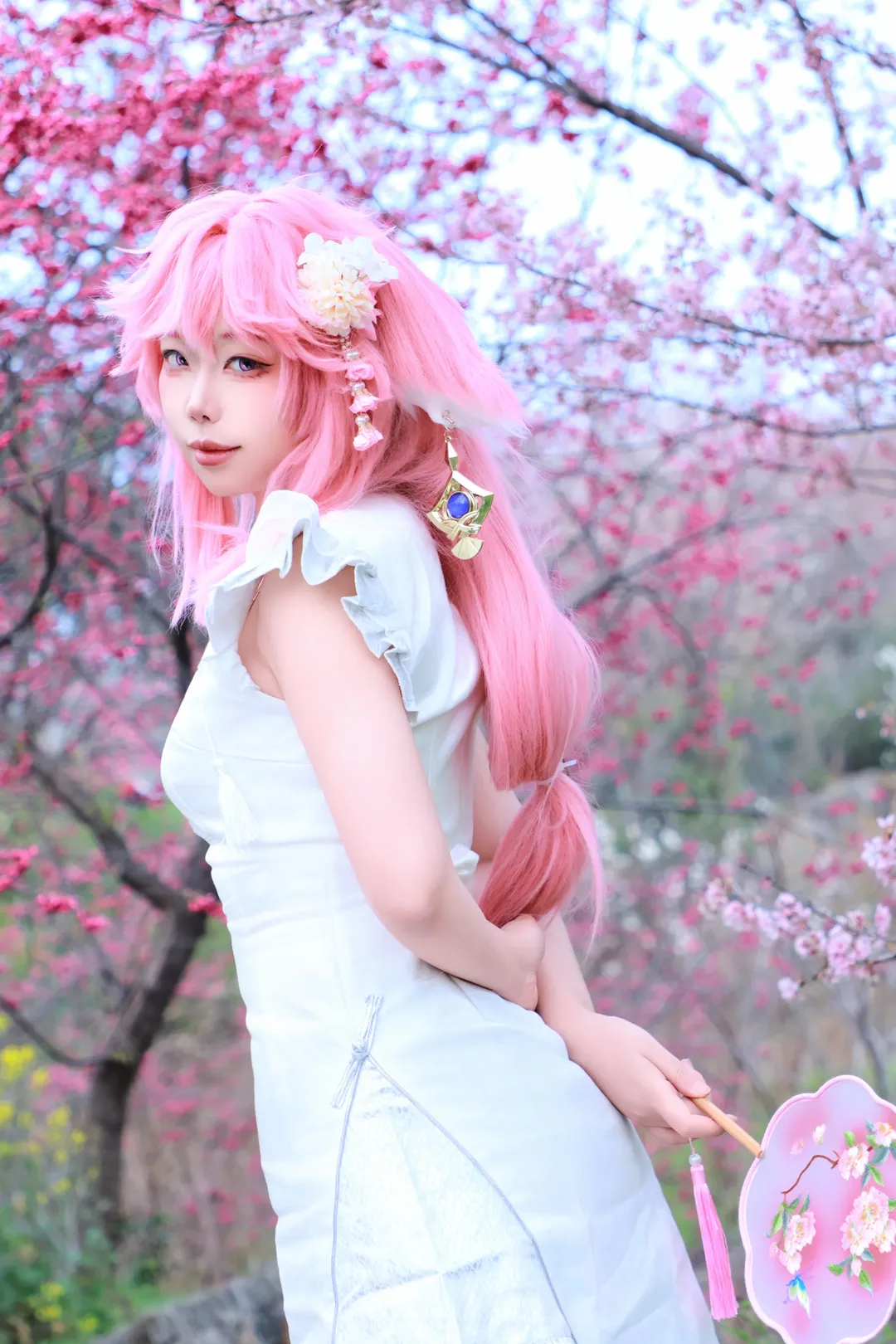 原神, ロケーション撮影, 八重神子 コスプレ, コスプレ撮影, 桜の季節