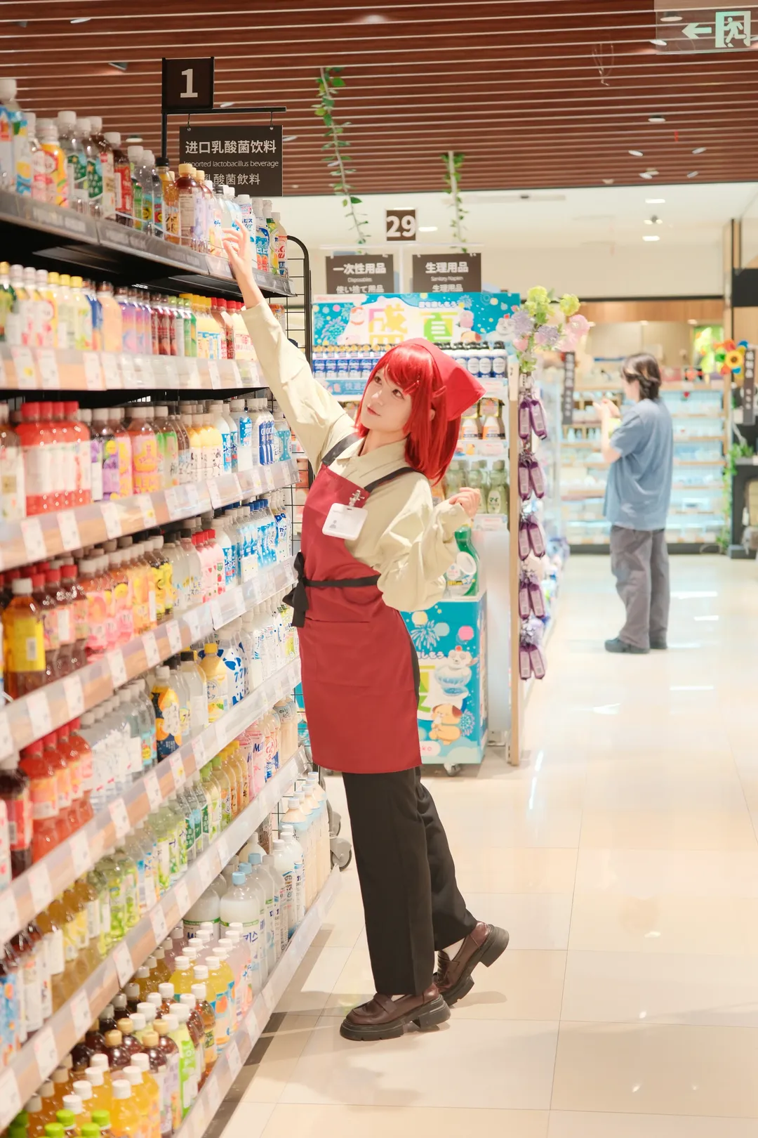 Casual cosplay, Miss Yamada cosplay, Red wig, Smoking Behind the Supermarket with You, Supermarket photoshoot