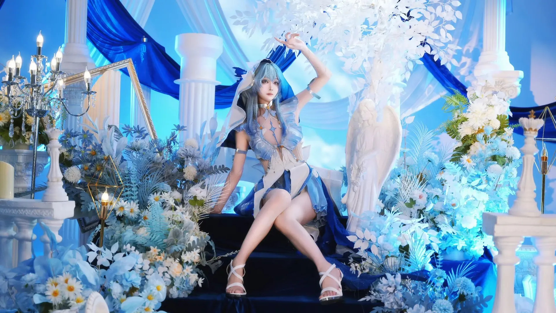 cosplay, 仙气造型, 漫展摄影, 梦幻布景, 蓝白轻纱 - 第1张