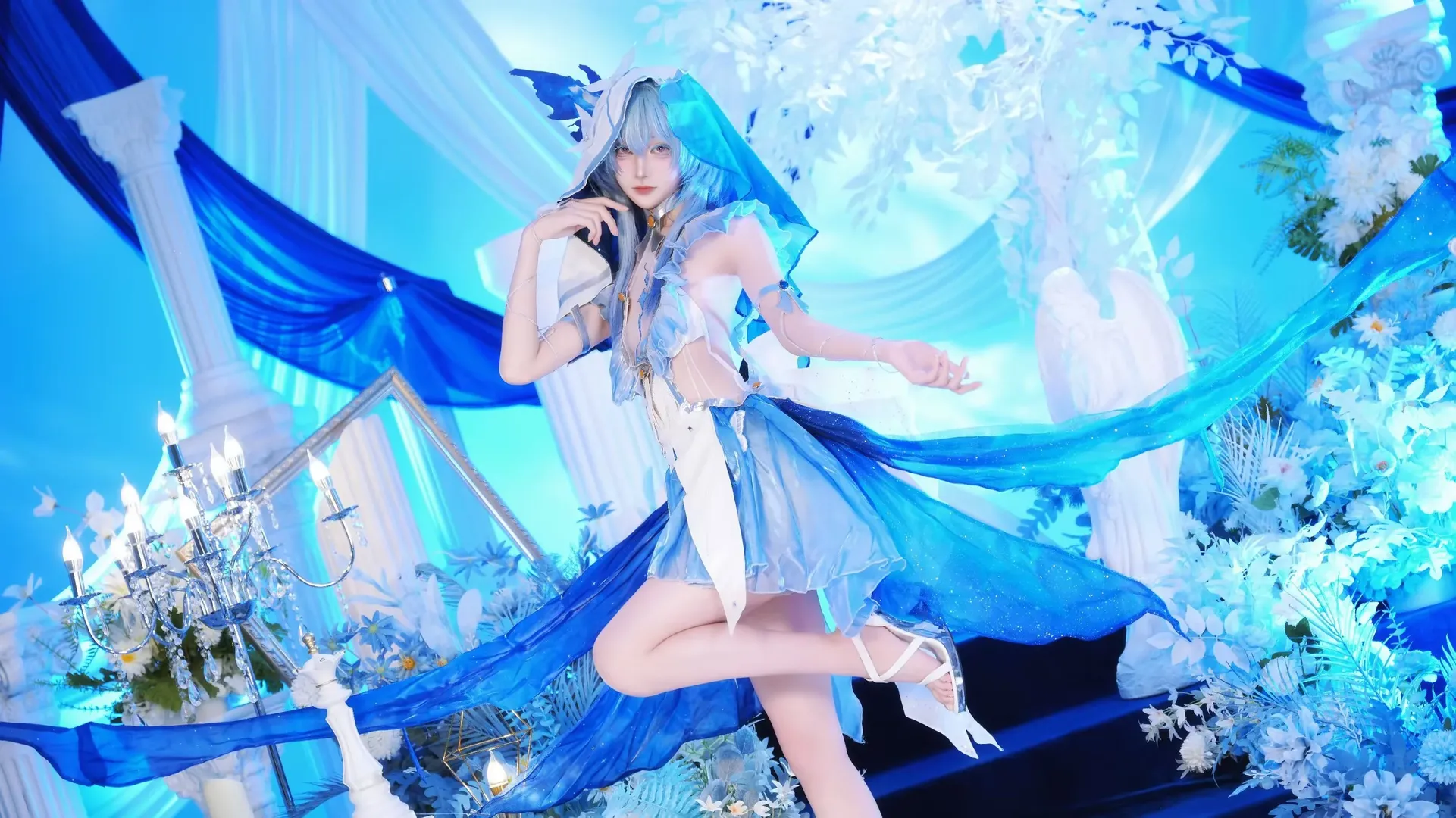cosplay, 仙气造型, 漫展摄影, 梦幻布景, 蓝白轻纱 - 第2张