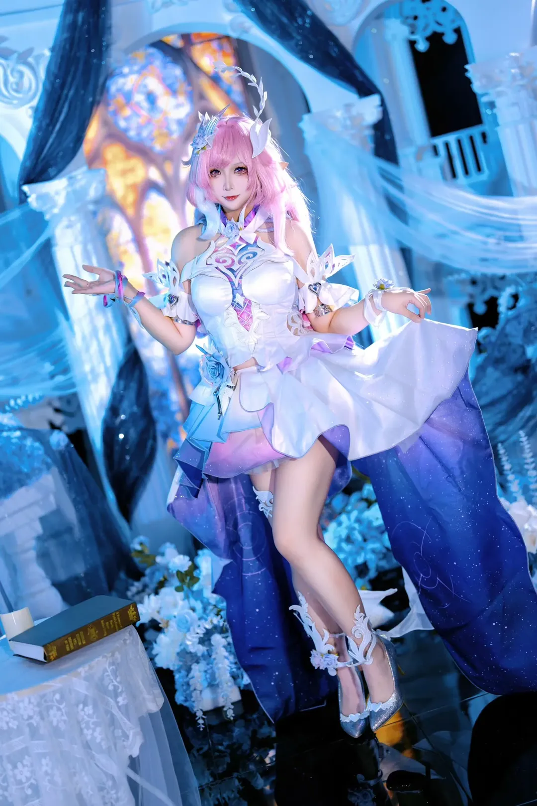 爱莉希雅cos, 崩坏3, 二次元摄影, 梦幻星空裙, 粉毛cos