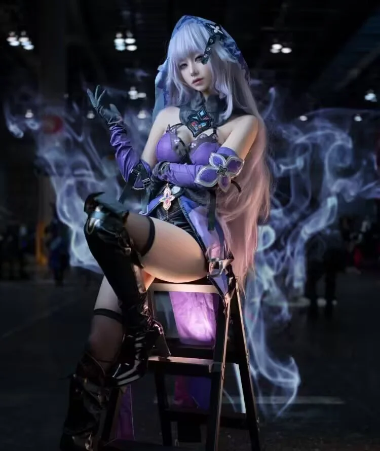 Genshin Impact, Convention photos, Fu Xuan cosplay, Cosplay photography, Silver and purple outfit