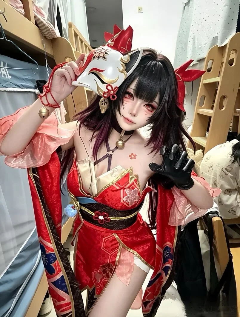 Honkai: Star Rail, Tingyun cosplay, Fox mask, If I knew it was a dream, why wake up?, Dorm photoshoot