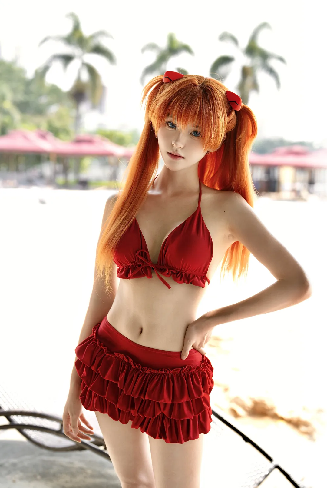 水着コスプレ, アスカコスプレ, 新世紀エヴァンゲリオン, アニメコスプレ, 夏のロケ