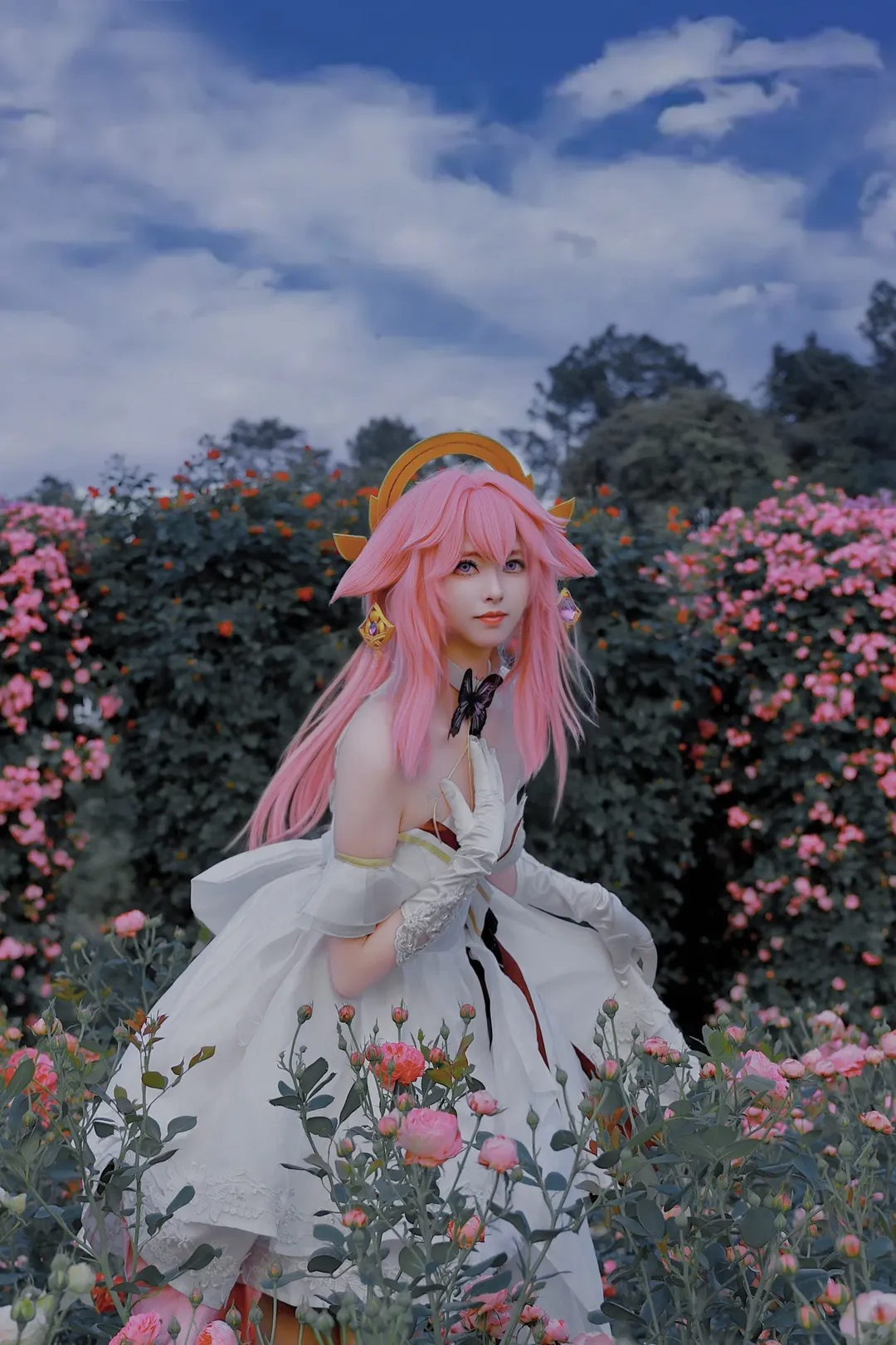 原神, cosplay, 户外摄影, 八重神子cos, 月季花海 - 第1张