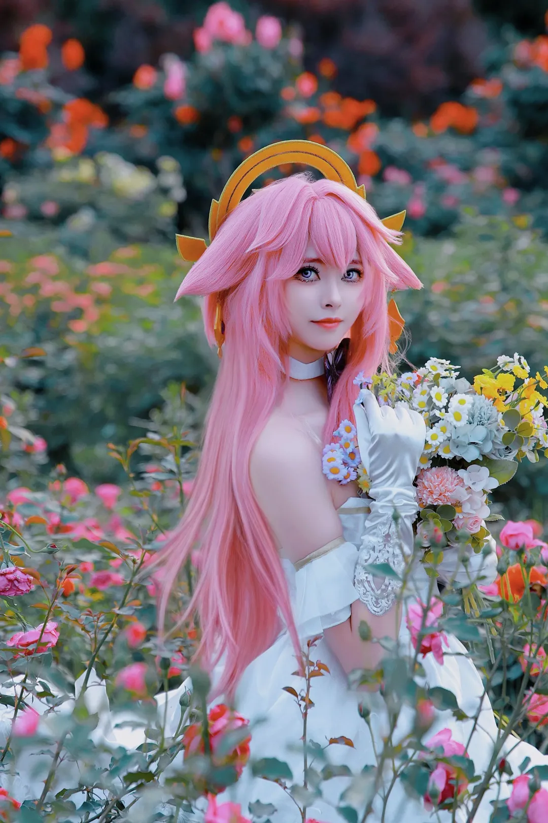 原神, cosplay, 户外摄影, 八重神子cos, 月季花海
