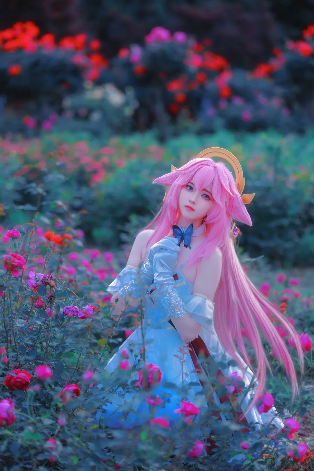 Genshin Impact, Yae Miko cosplay, Blue Hour, Atmospheric portrait, Amusement park photo shoot - Image 1