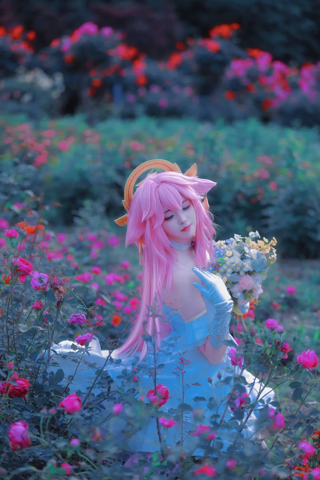 Genshin Impact, Yae Miko cosplay, Blue Hour, Atmospheric portrait, Amusement park photo shoot - Image 2