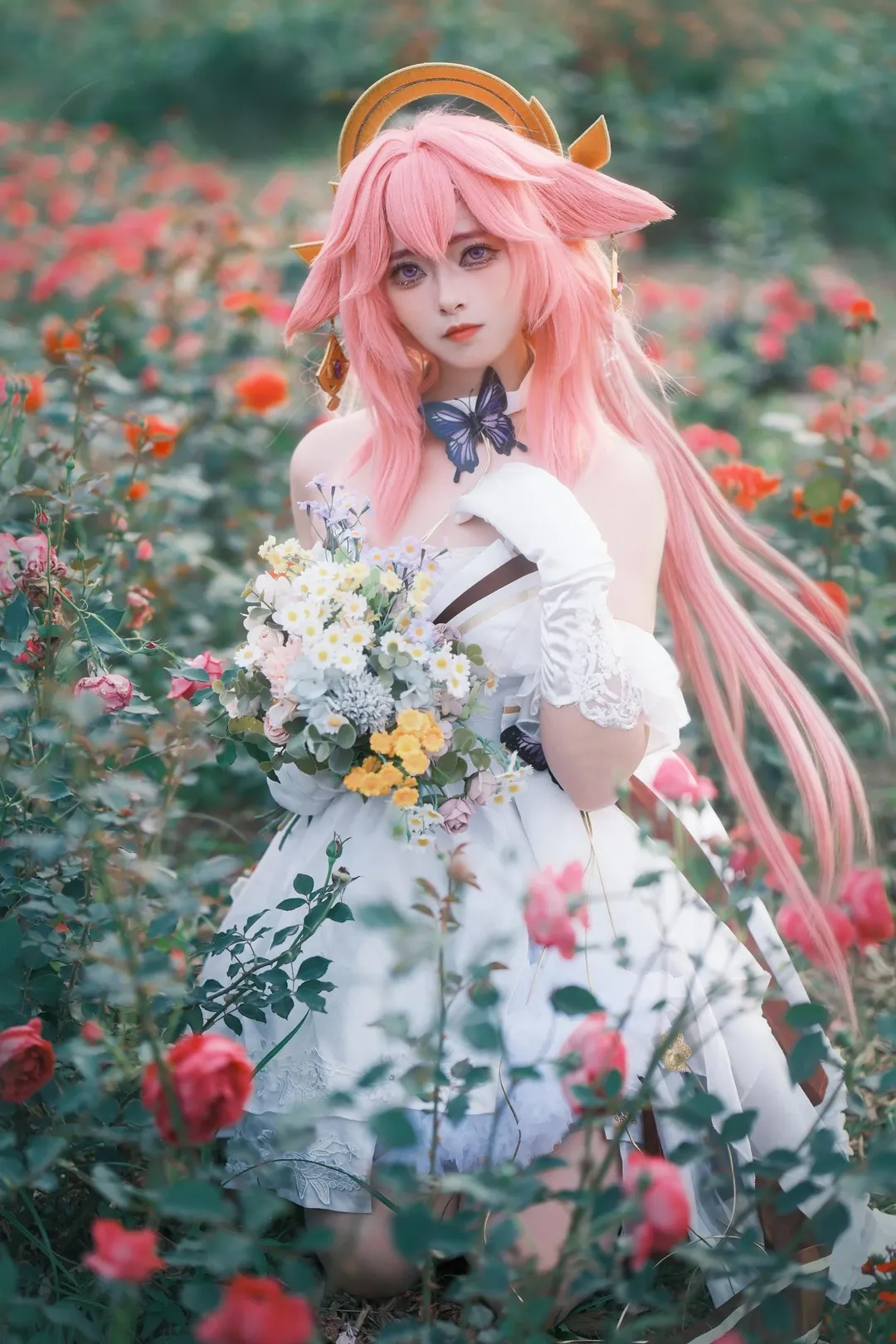 原神, Cosplay摄影, 八重神子cos, 动漫角色扮演, 月季花海 - 第1张