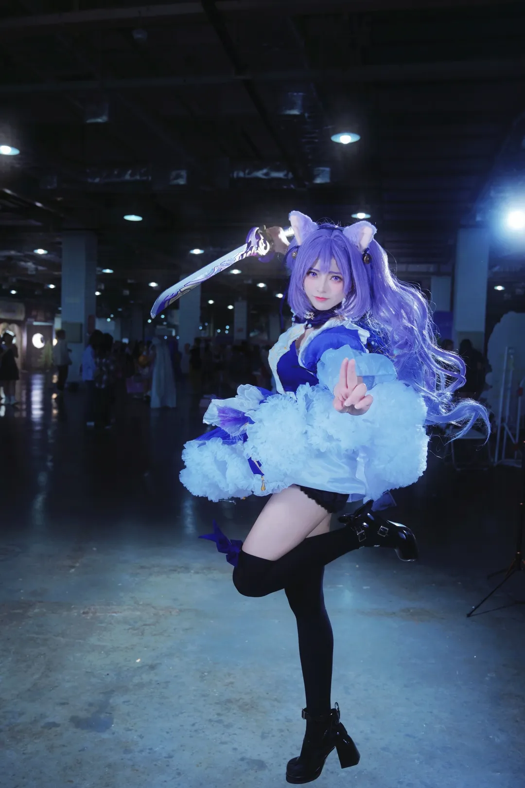 原神, 漫展场照, 刻晴cos, cosplay摄影, 紫发兽耳 - 第1张