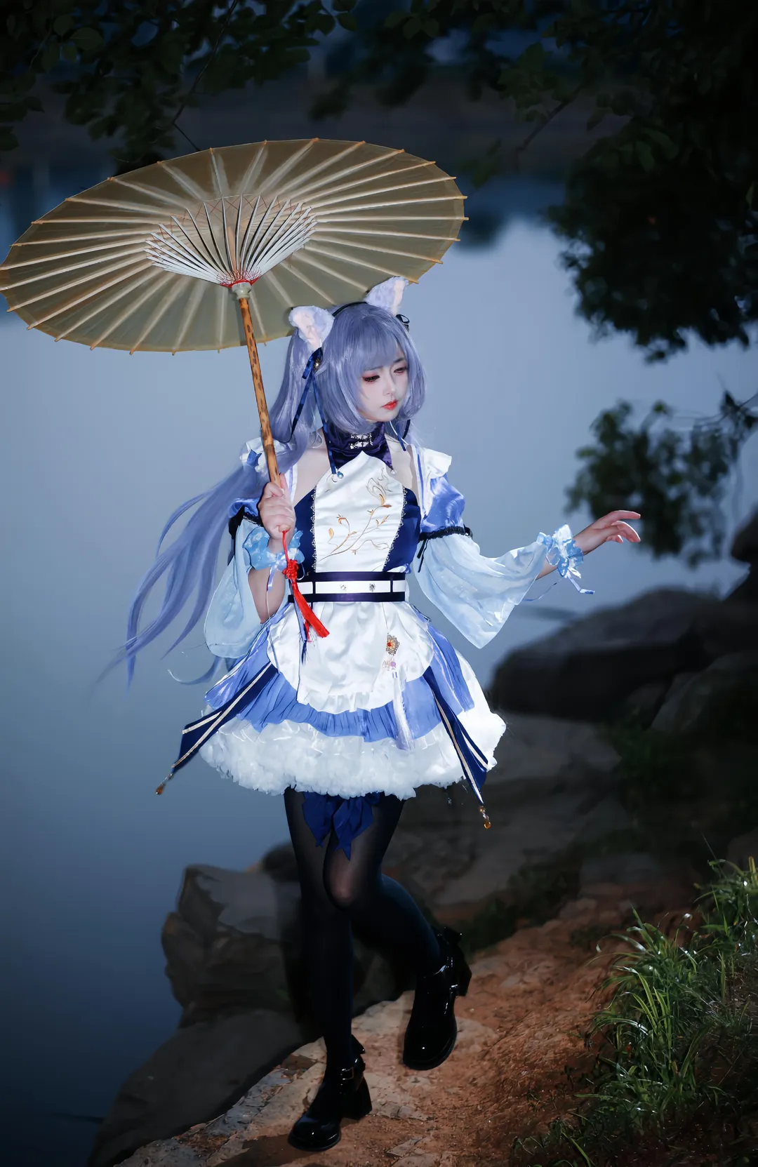 Genshin Impact, Keqing cosplay, Blue Hour, Cosplay photography, Outdoor portrait - Image 2