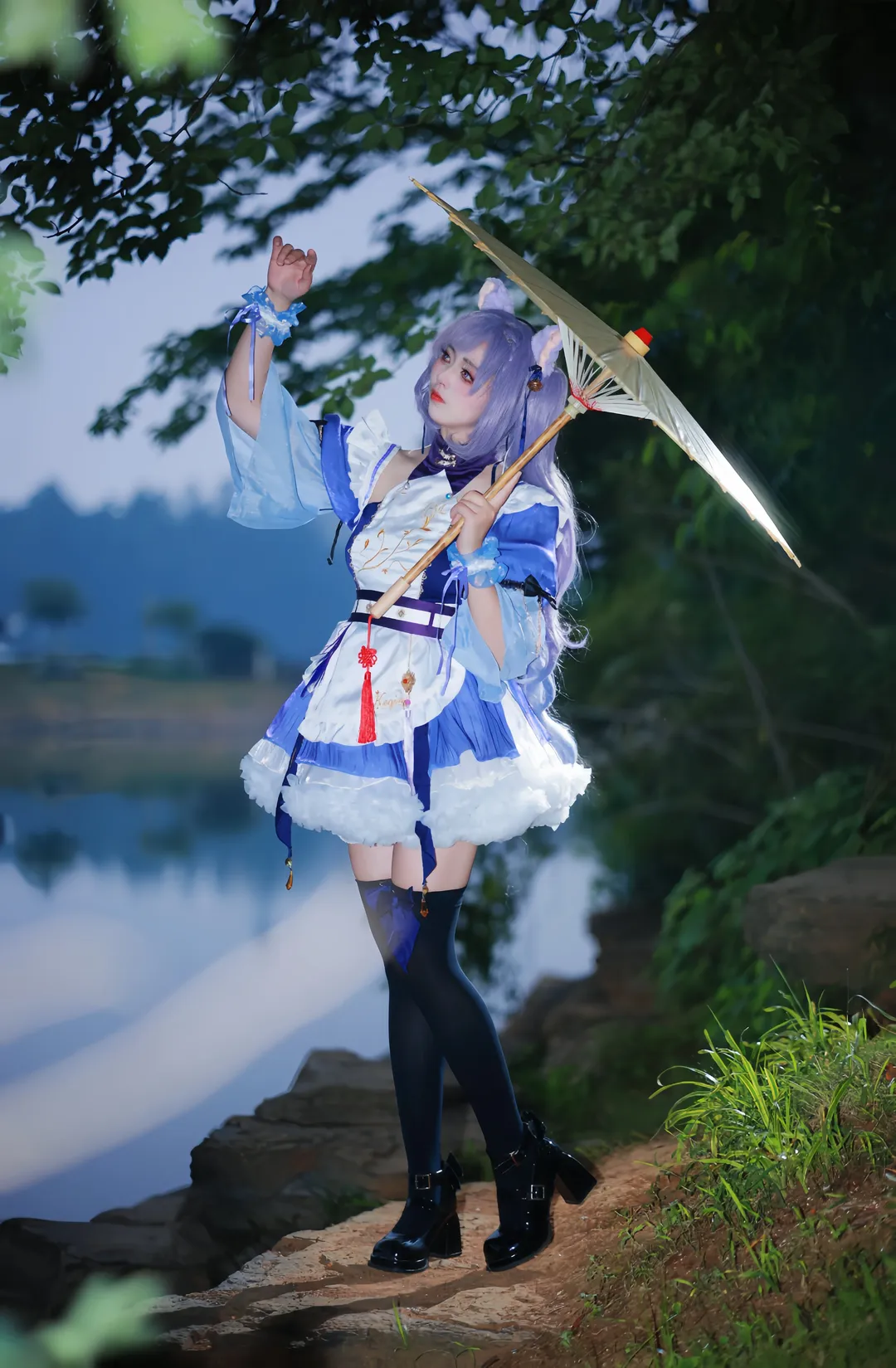 Genshin Impact, Keqing cosplay, Blue Hour, Cosplay photography, Outdoor portrait - Image 4