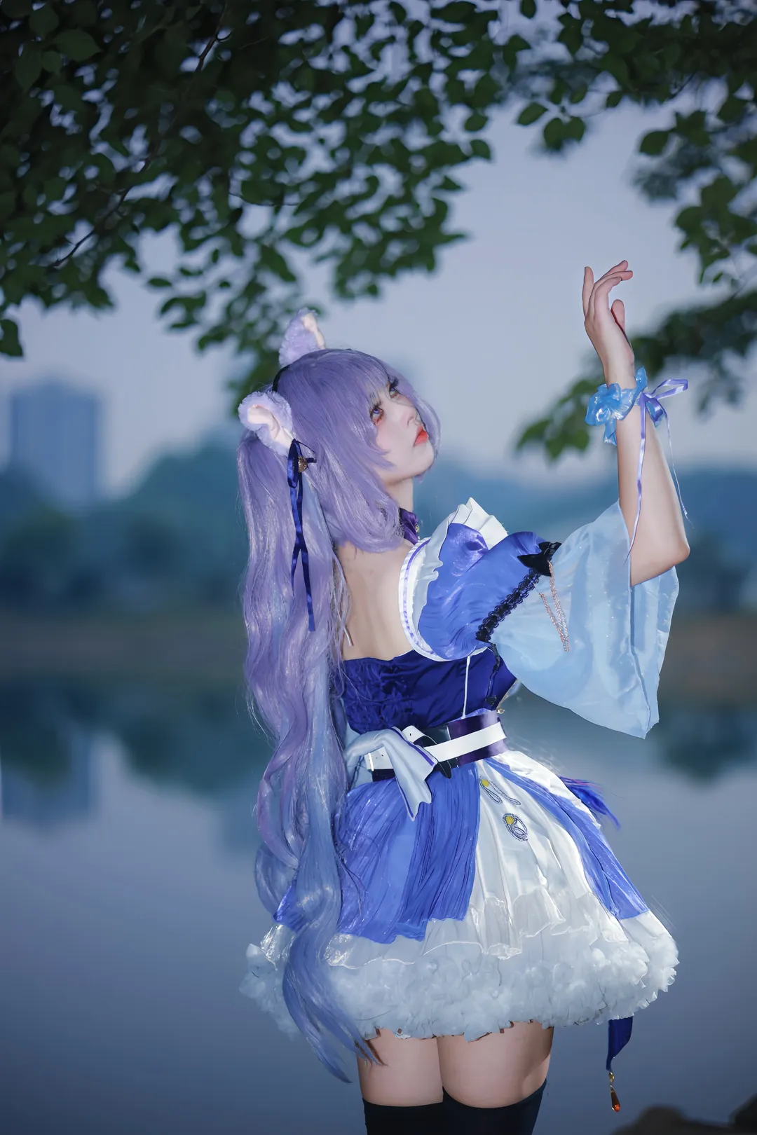 Genshin Impact, Keqing cosplay, Blue Hour, Cosplay photography, Outdoor portrait - Image 5