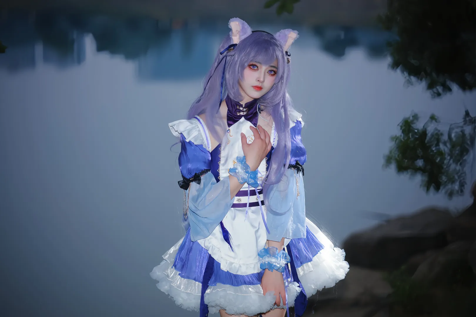 Genshin Impact, Keqing cosplay, Blue Hour, Cosplay photography, Outdoor portrait - Image 6