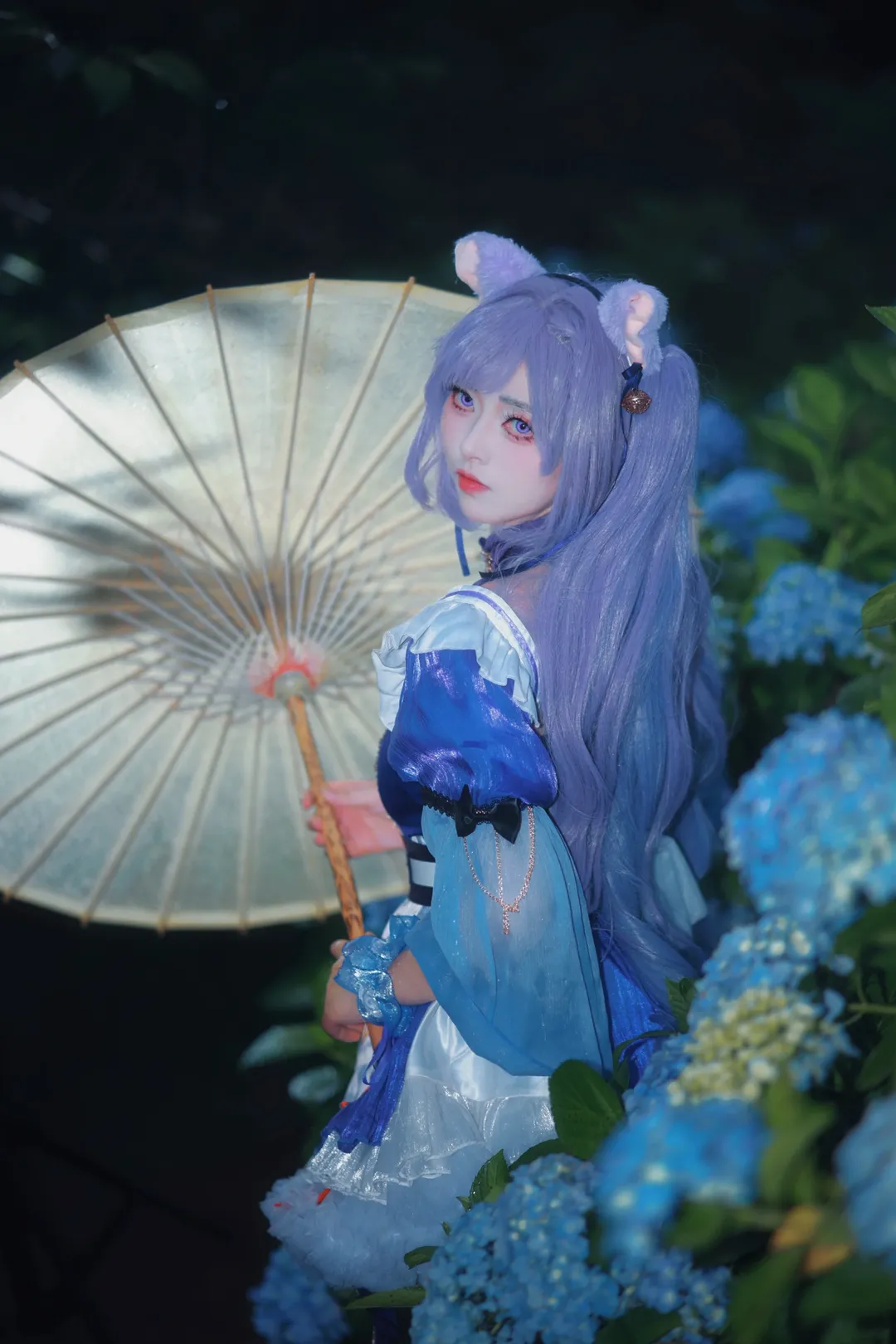 原神, 二次元摄影, 刻晴cos, cosplay正片, 无尽夏绣球花 - 第1张