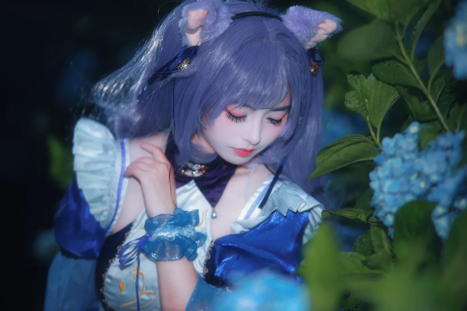原神, 二次元摄影, 刻晴cos, cosplay正片, 无尽夏绣球花 - 第2张