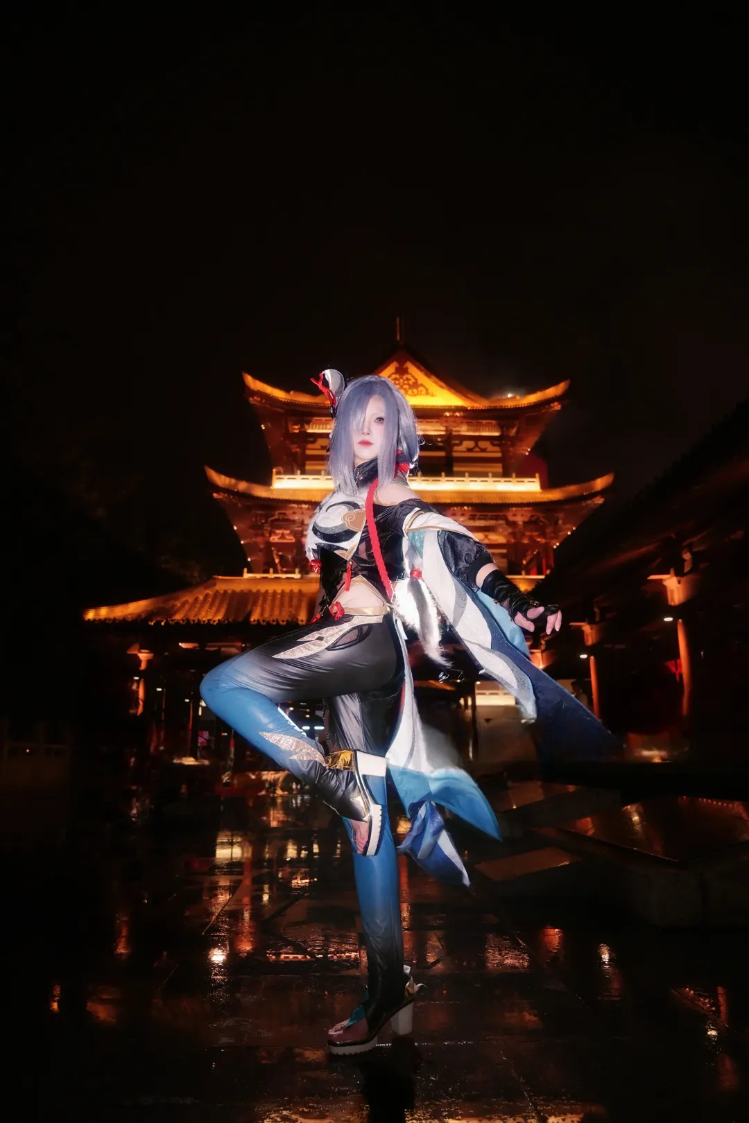 原神, 二次元摄影, 申鹤cos, 古风夜景, 长枪道具 - 第2张