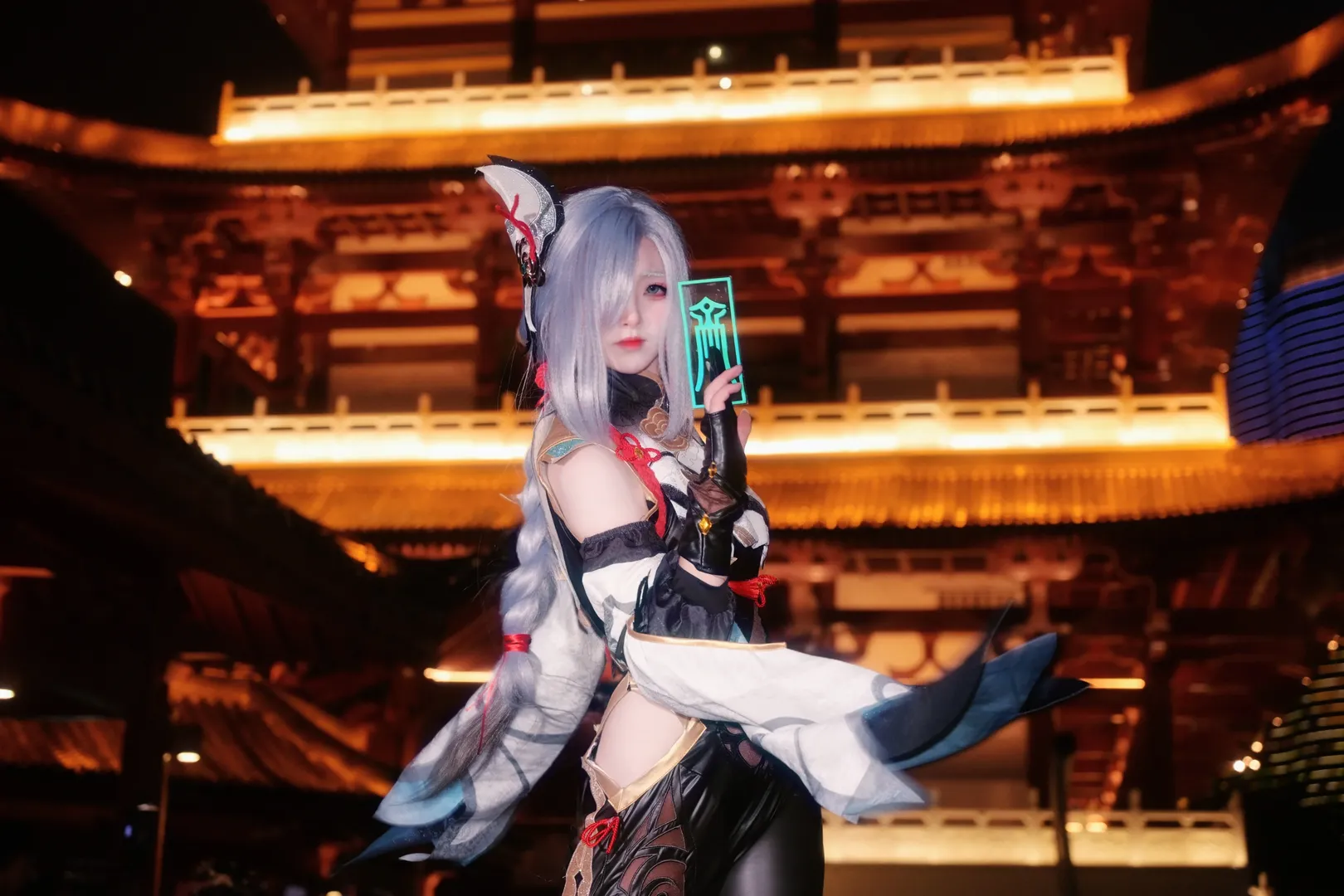 原神, 二次元摄影, 申鹤cos, 古风夜景, 长枪道具 - 第6张