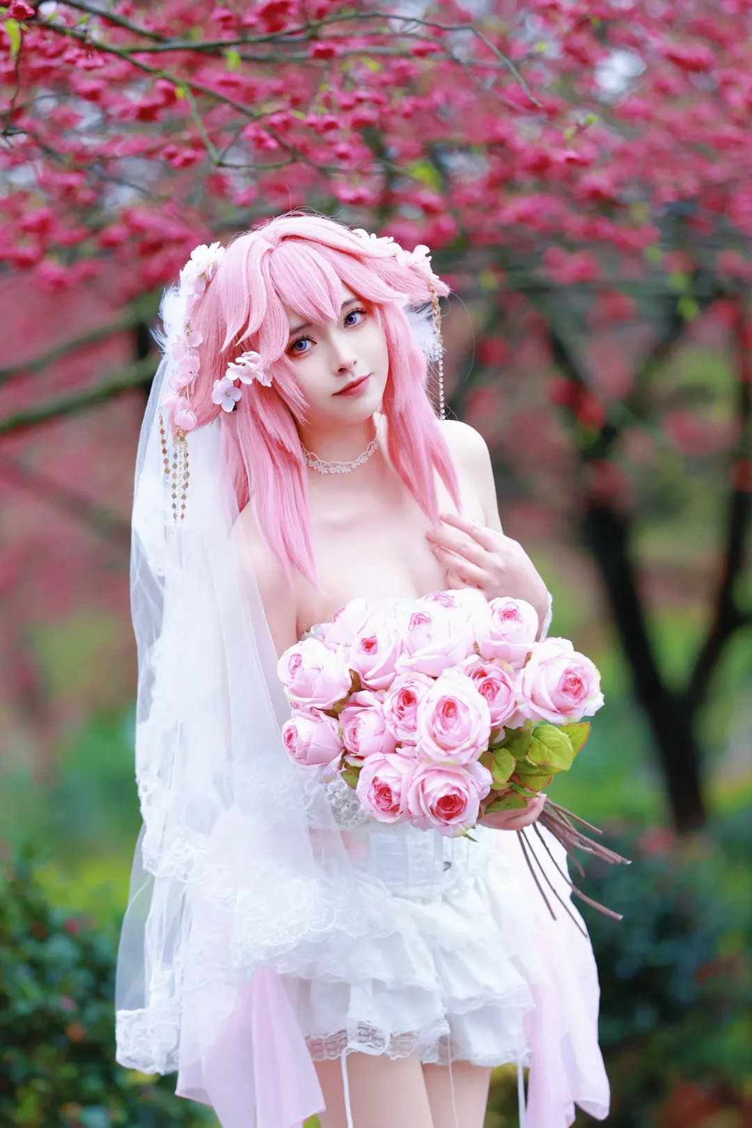 原神, 八重神子cos, cosplay摄影, 早樱私设, 花嫁风cos - 第1张