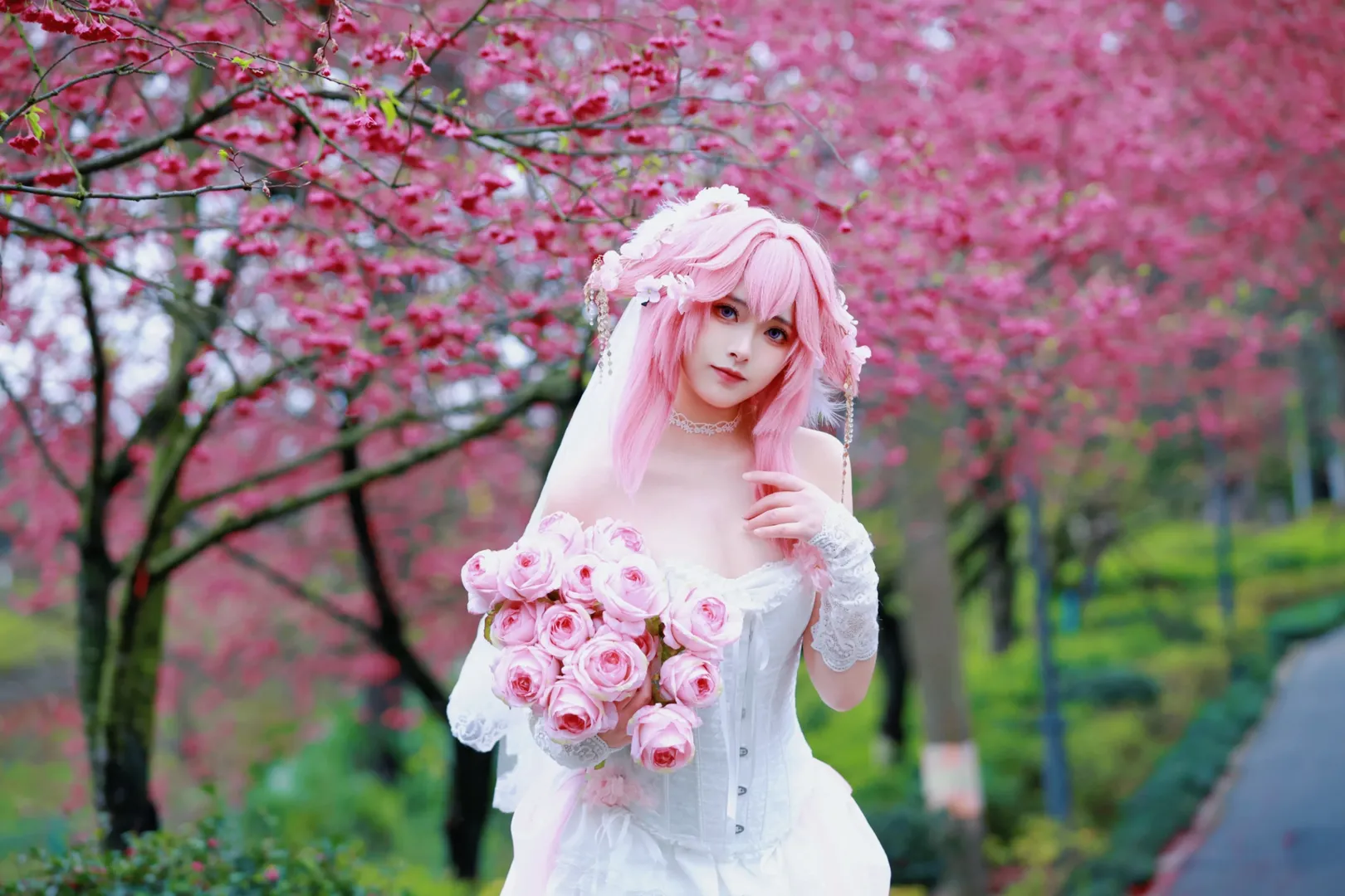 原神, 八重神子cos, cosplay摄影, 早樱私设, 花嫁风cos - 第3张