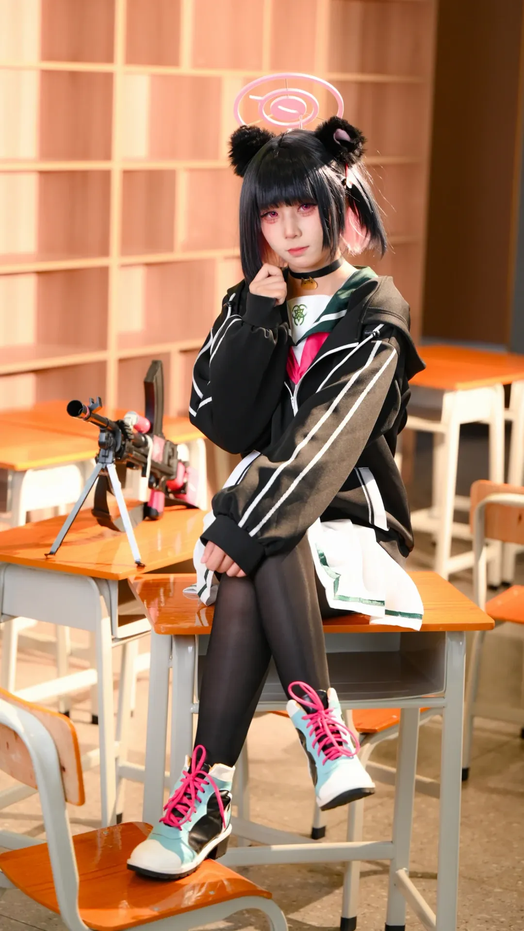 蔚蓝档案, 二次元cosplay, 杏山和纱cos, 教室写真, 甜酷风 - 第2张
