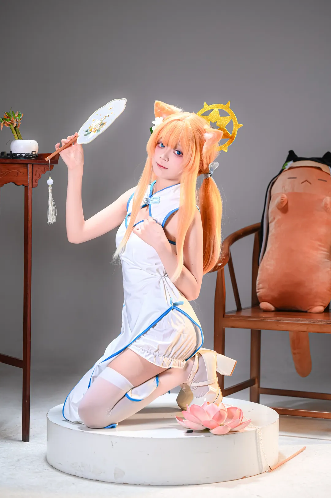 二次元摄影, 蔚蓝档案, 白丝穿搭, 伊落玛丽cos, 旗袍Cosplay - 第2张